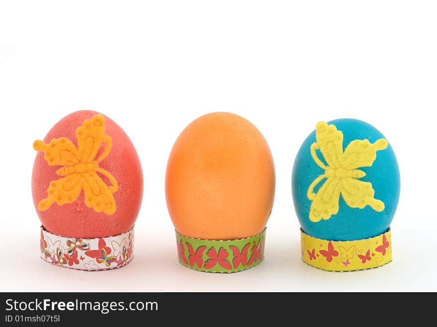 Easter eggs on white background. Selective focus