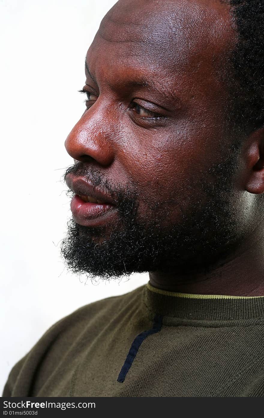 Portrait in a profile of the black man with a small beard close up. Portrait in a profile of the black man with a small beard close up