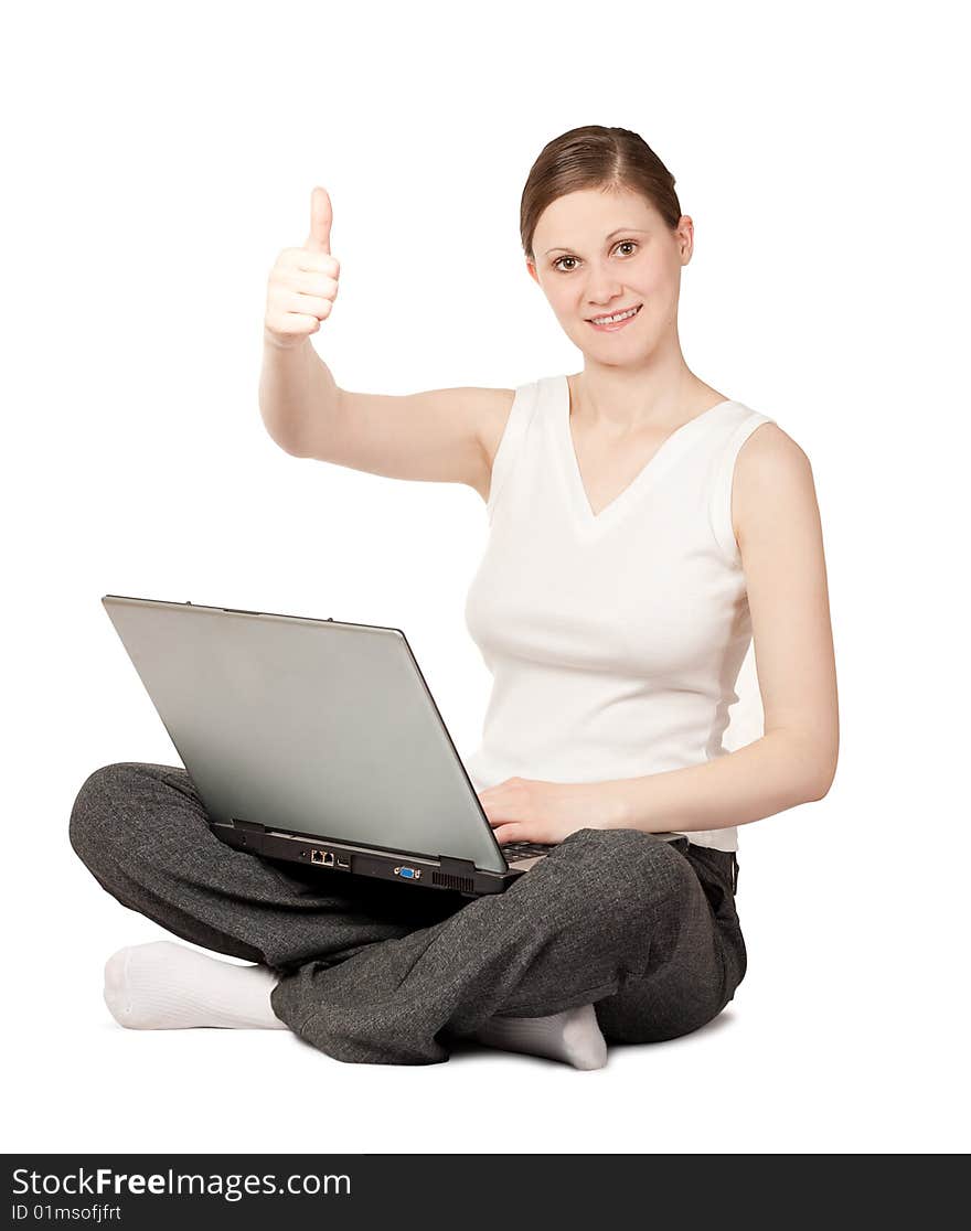 Joyful Woman With Laptop