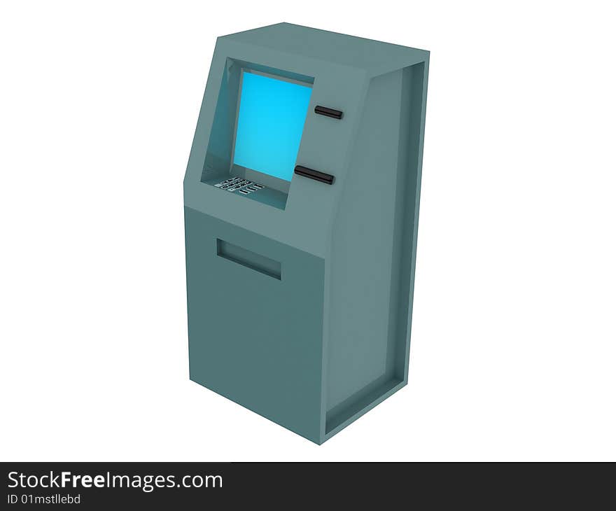 3d render of atm machine. Isolated on white background.