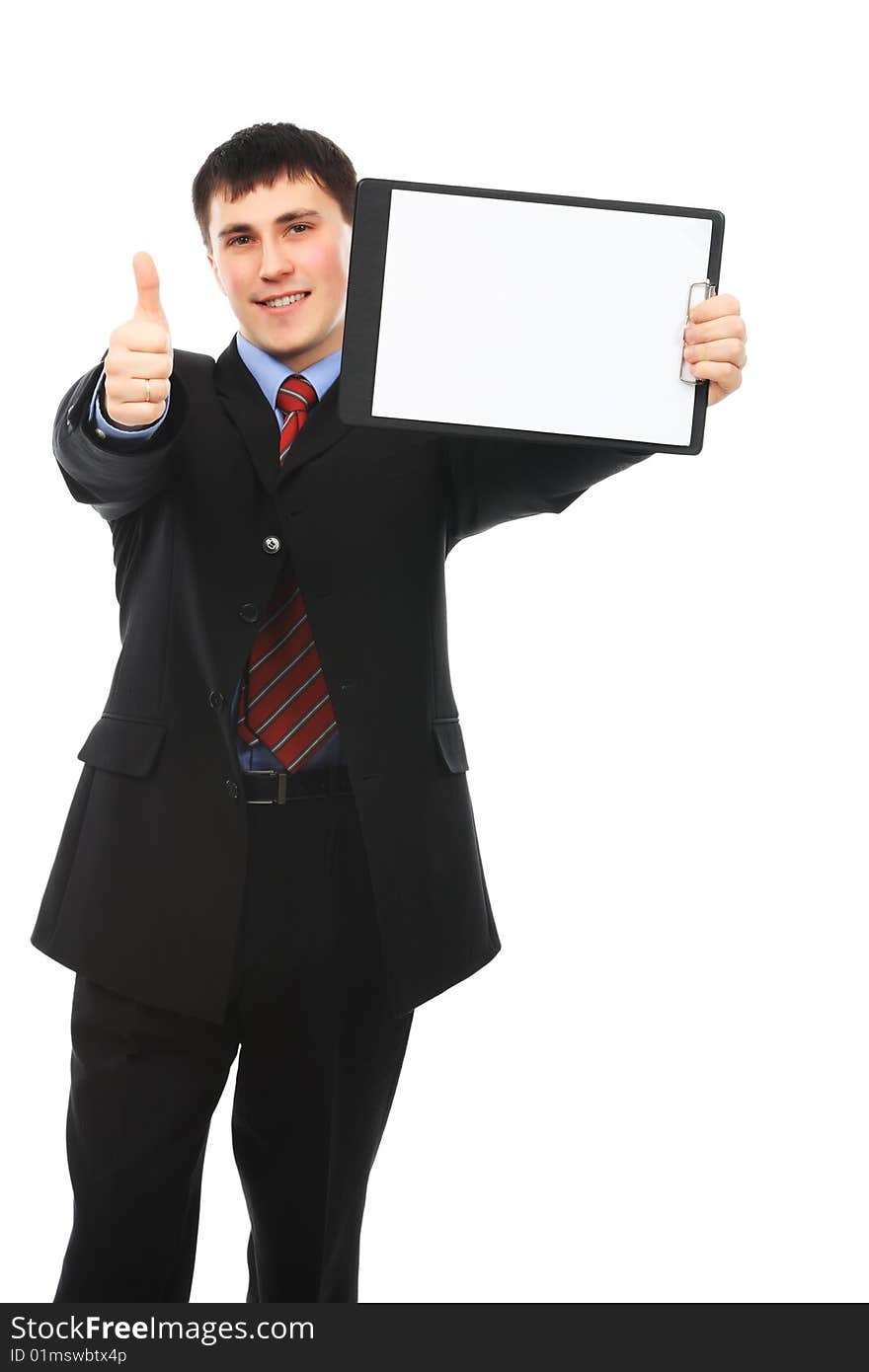 Business theme: handsome businessman on a presentation.