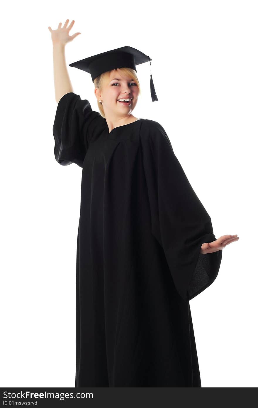 Portrait of a young woman in an academic gown. Educational theme. Portrait of a young woman in an academic gown. Educational theme.