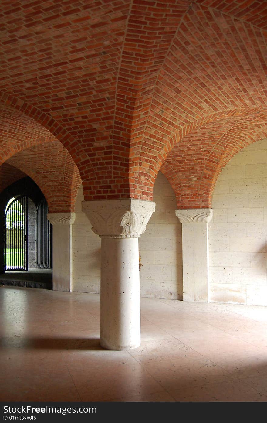 Inside the building of a military graveyard.