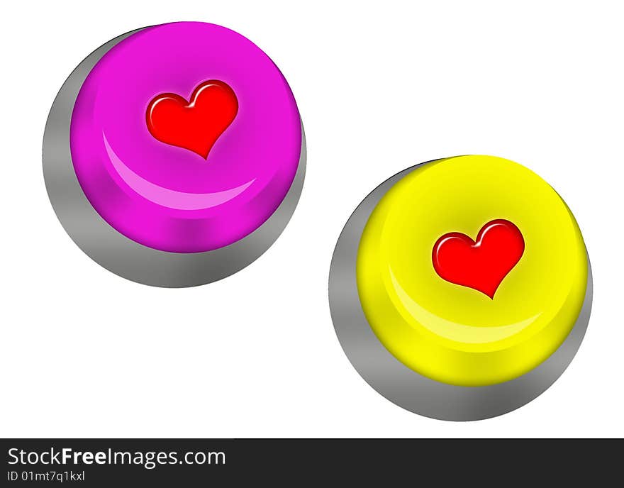 There are three round buttons with hearts. There are three round buttons with hearts