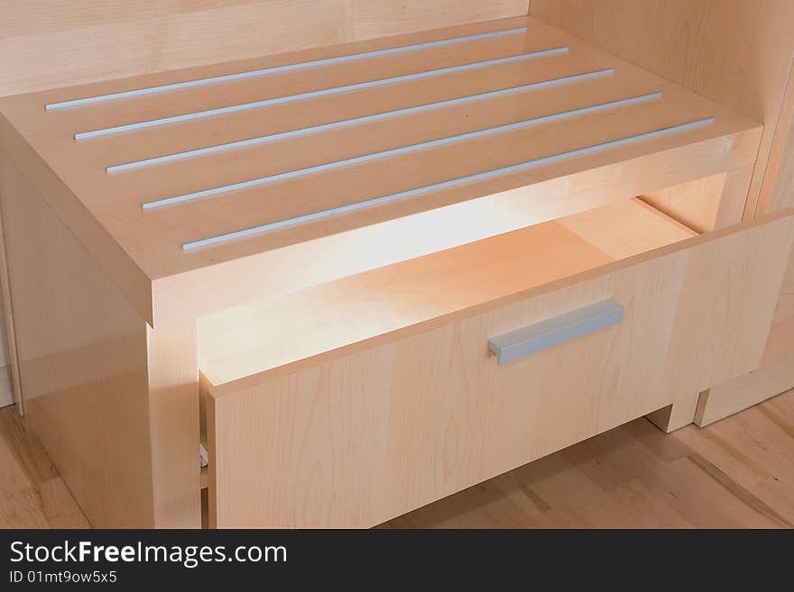 Hotel furniture detail drawer with light