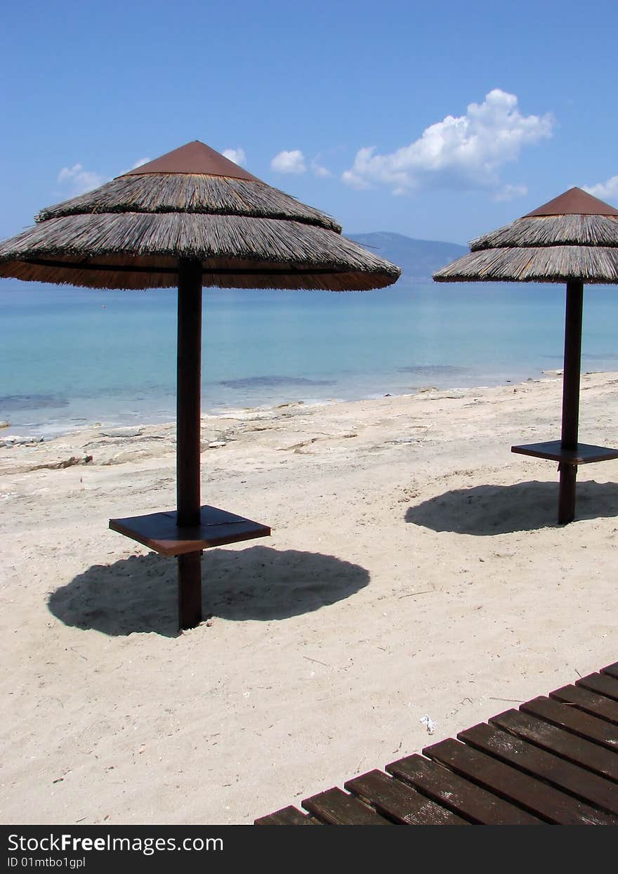 Parasols on a Greek beach