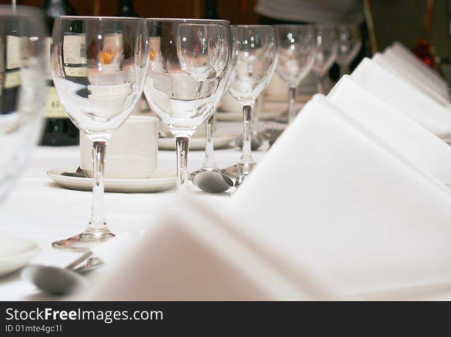 Festive dinner arrangement with glasses and cutlery