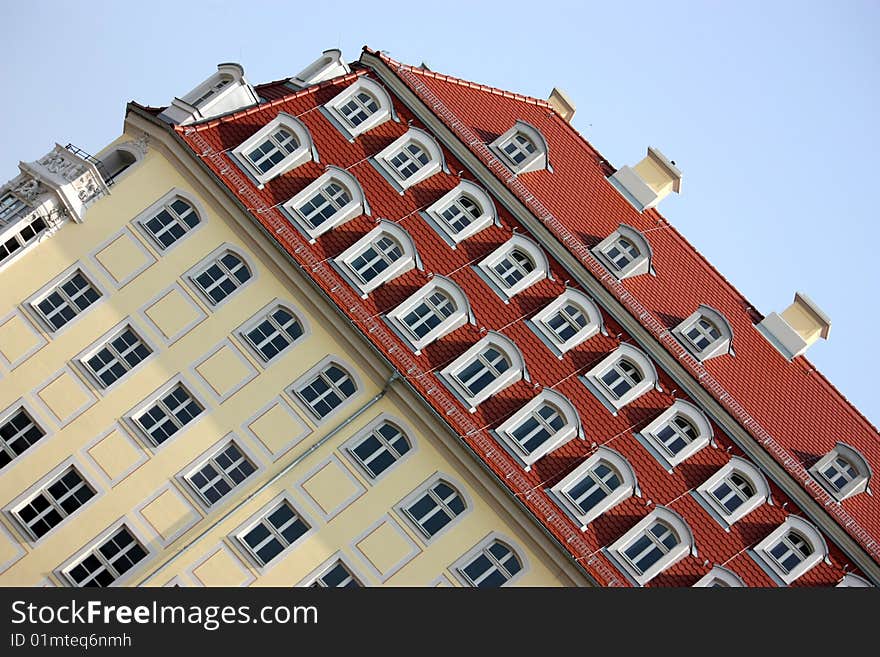 Old building with a modern exterior in the Dresden centre