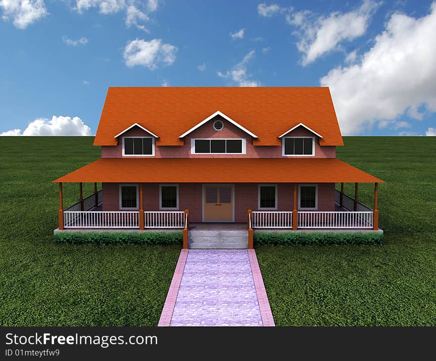 3D rendered image of a big house. 3D rendered image of a big house