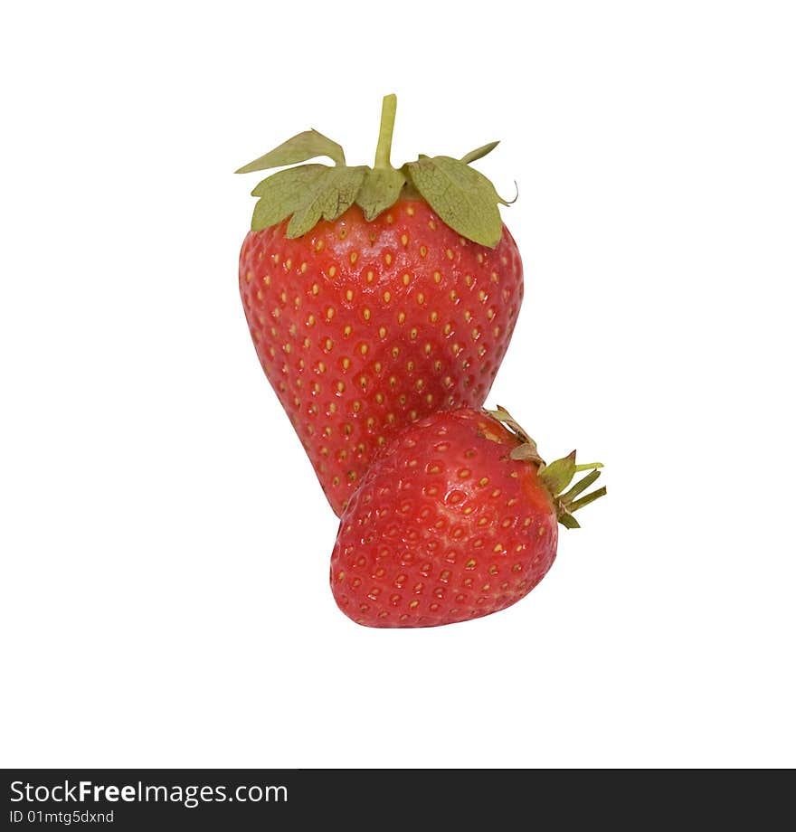 Two strawberry,s on white background