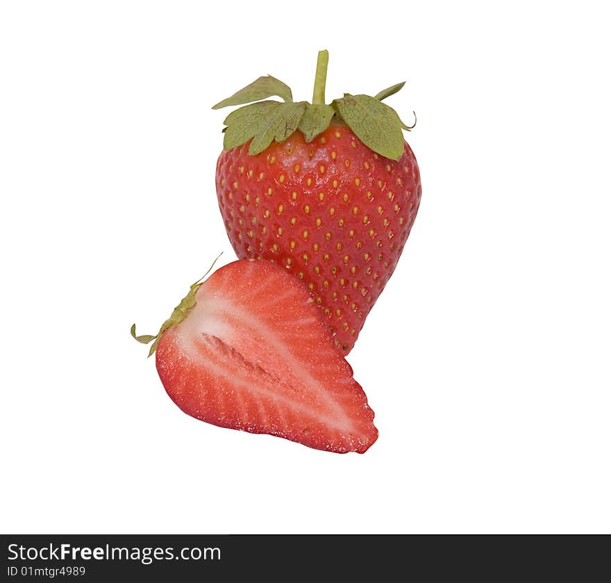 Two strawberry,s on white background