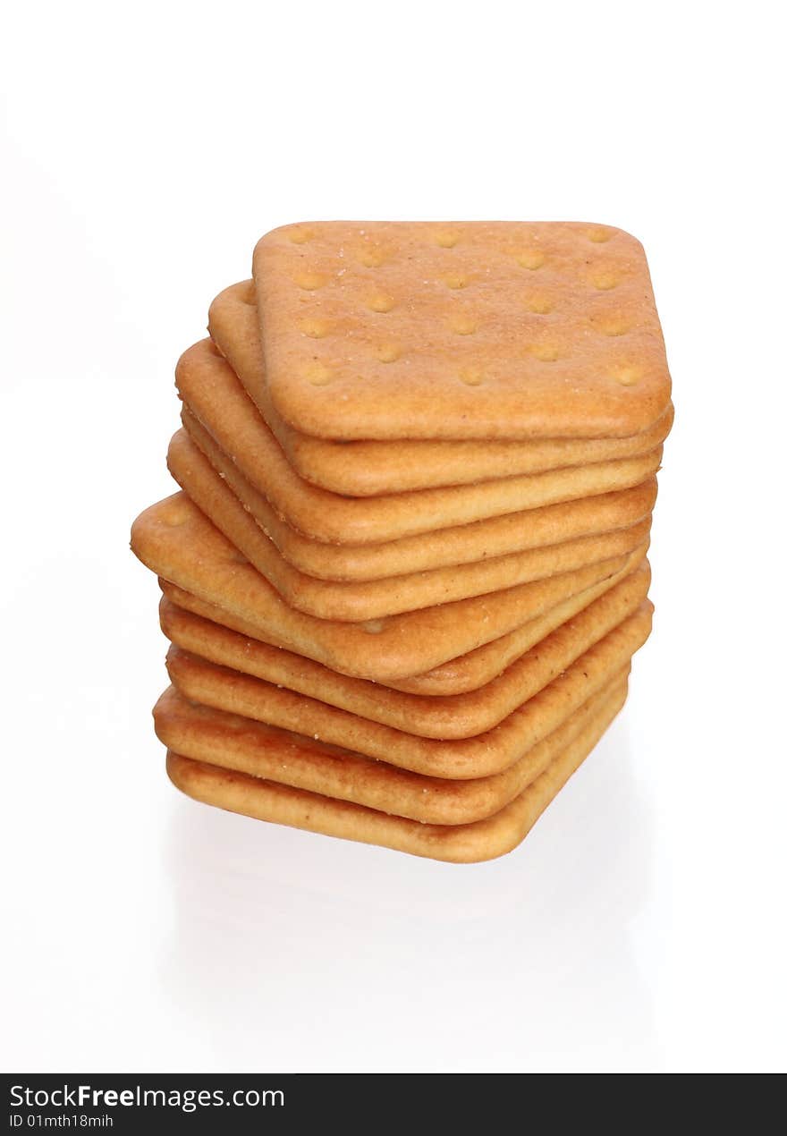 Stack of crackers standing on white background isolated with clipping path