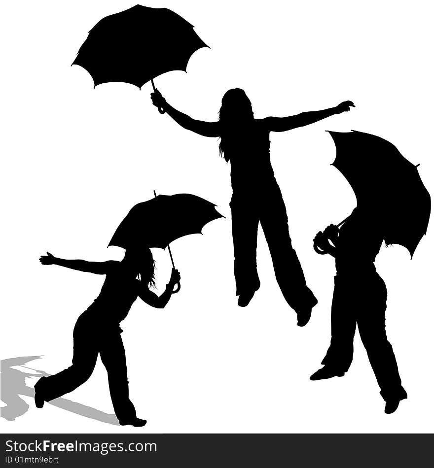 Girl And Umbrella 02 - detailed sillhouettes as illustrations, vector