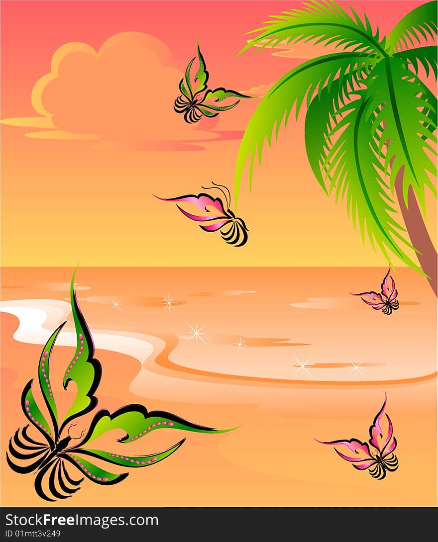 Beautiful abstract summer background with bright butterflies