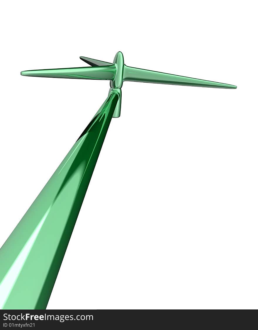 3d made wind turbine mill green colour. 3d made wind turbine mill green colour