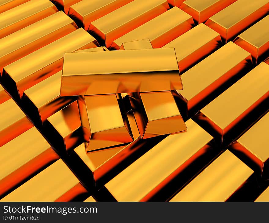 3d illustration of golden bricks background