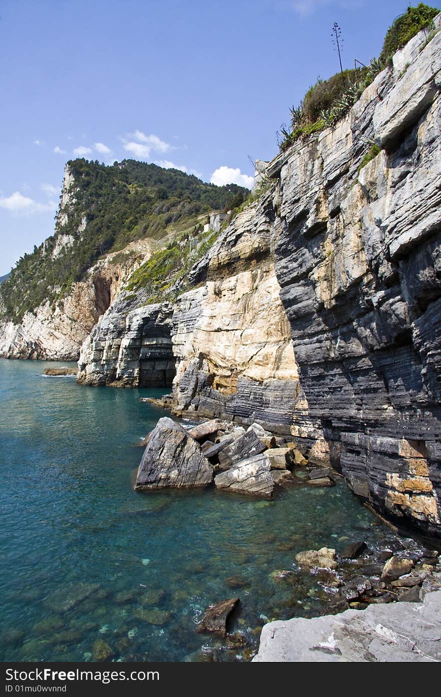 The cliffs overlooking the sea above the famous Grotto of the poet Byron. The cliffs overlooking the sea above the famous Grotto of the poet Byron