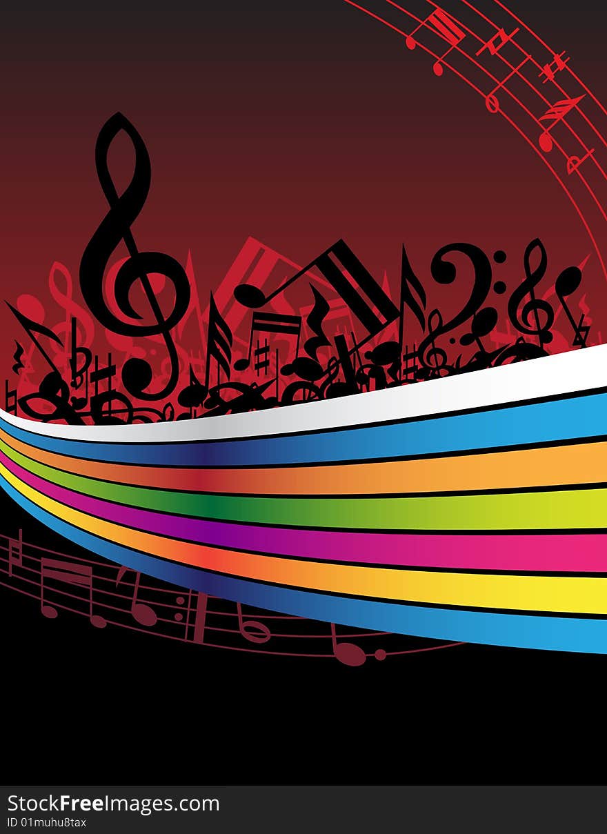 Black and red music notes at dark background. Black and red music notes at dark background