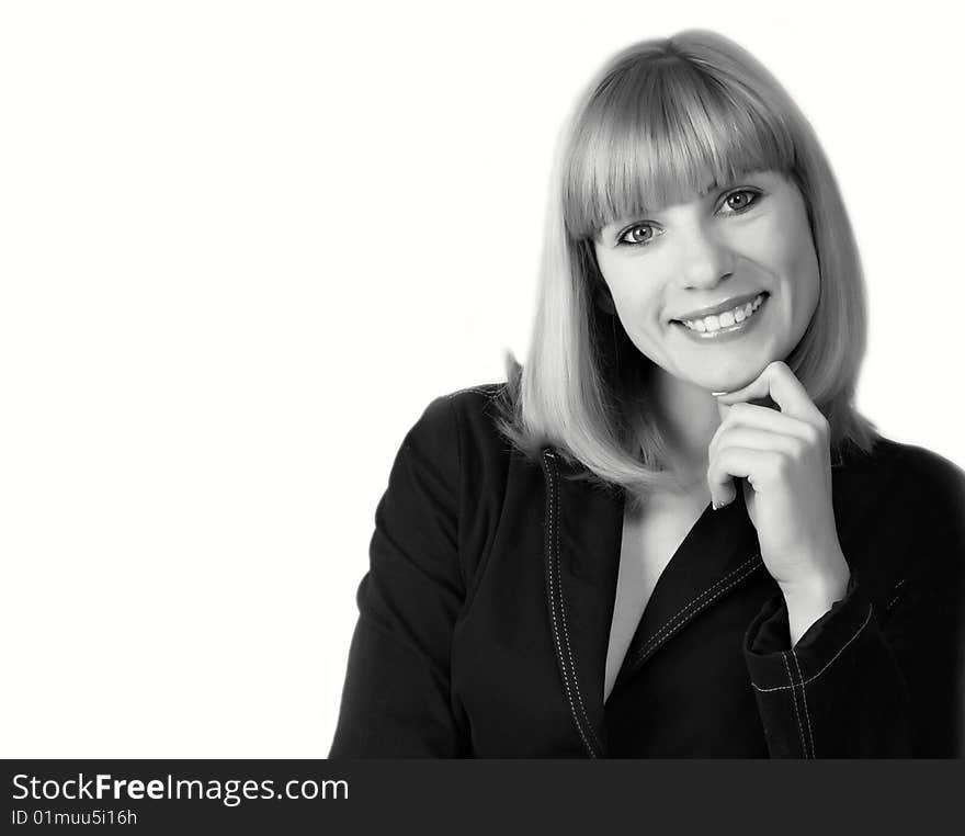 The beautiful businesswoman in a black jacket. The beautiful businesswoman in a black jacket