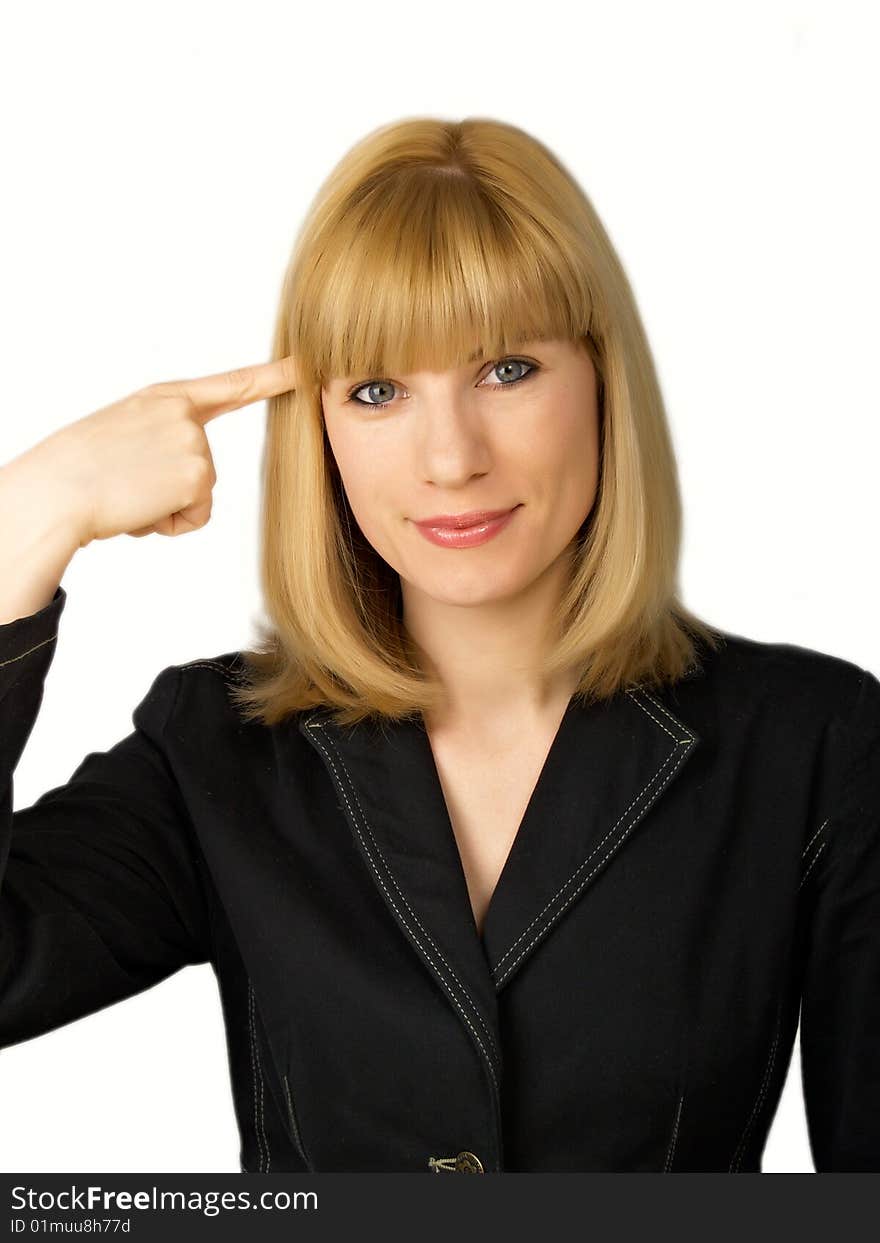 The beautiful businesswoman in a black jacket. The beautiful businesswoman in a black jacket