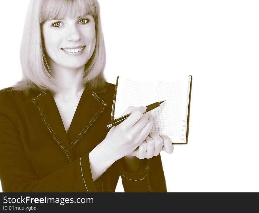 The beautiful businesswoman in a black jacket. The beautiful businesswoman in a black jacket