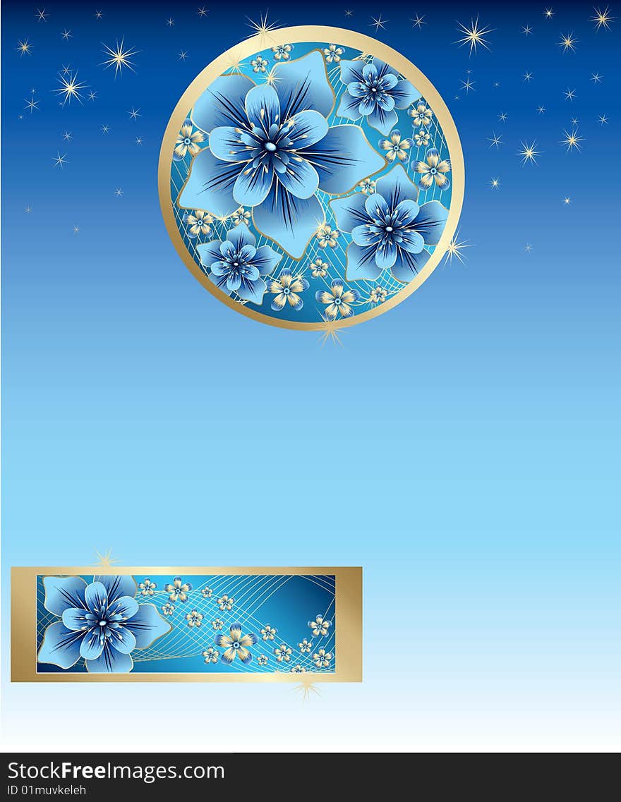 Blue Background With Blue And Gold Flowers