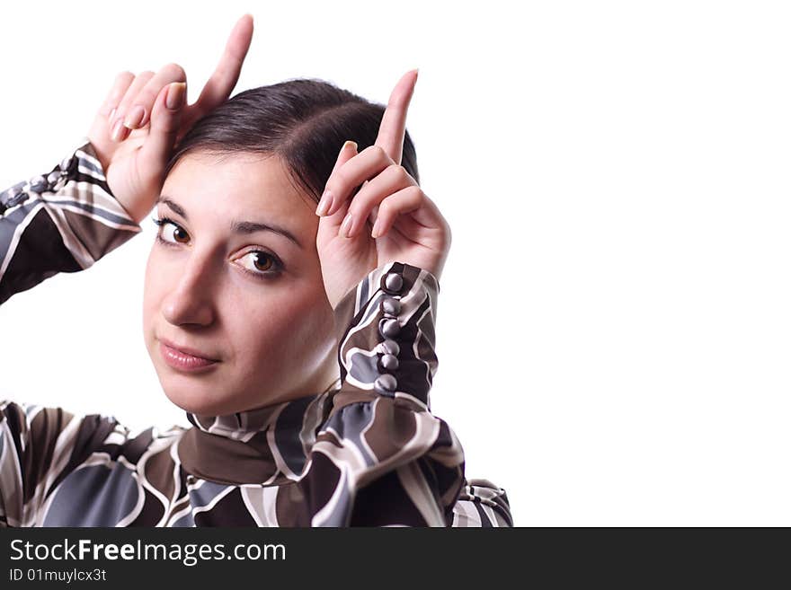 Nice girl with horns on a white background