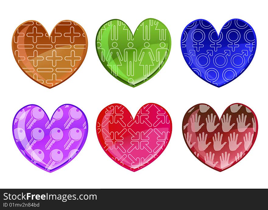 Vector illustration of beautifull hearts icon set. Ideal for Valetine Cards decoration.