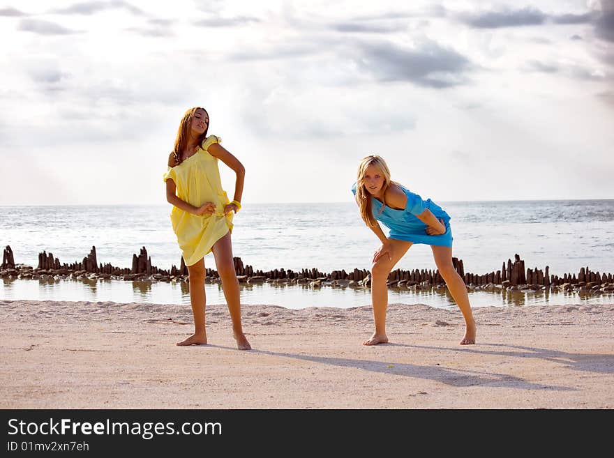 Two friends fun on the beach. Two friends fun on the beach