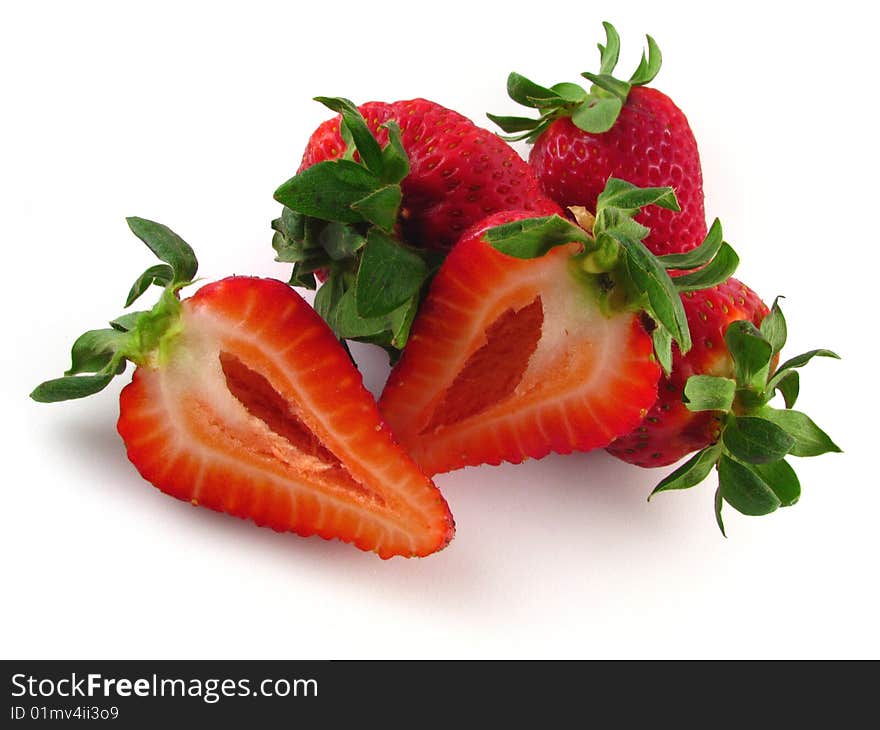 An arrangement of strawberries on a white background. An arrangement of strawberries on a white background