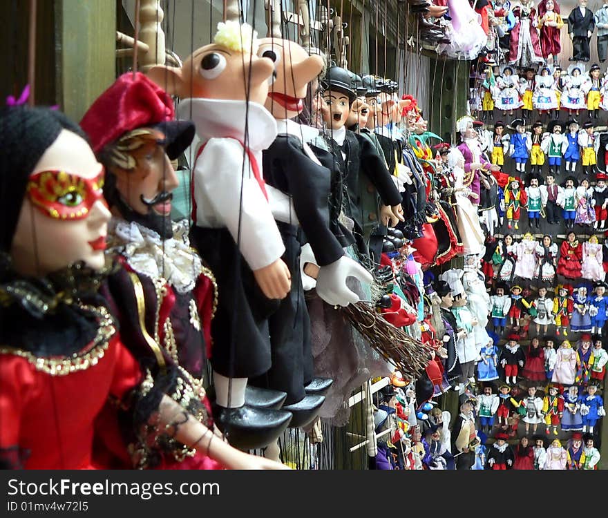 Street vintage dolls shop in Old Prague