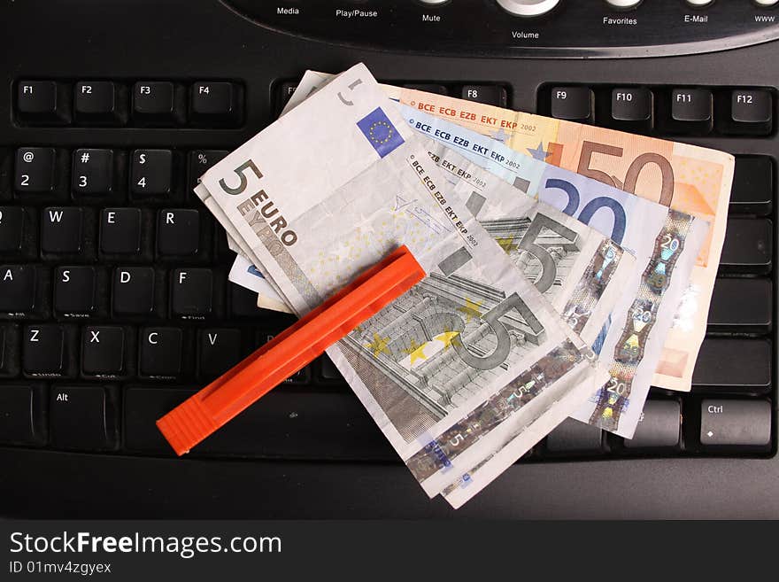 European money, euros on a computer key-board. European money, euros on a computer key-board