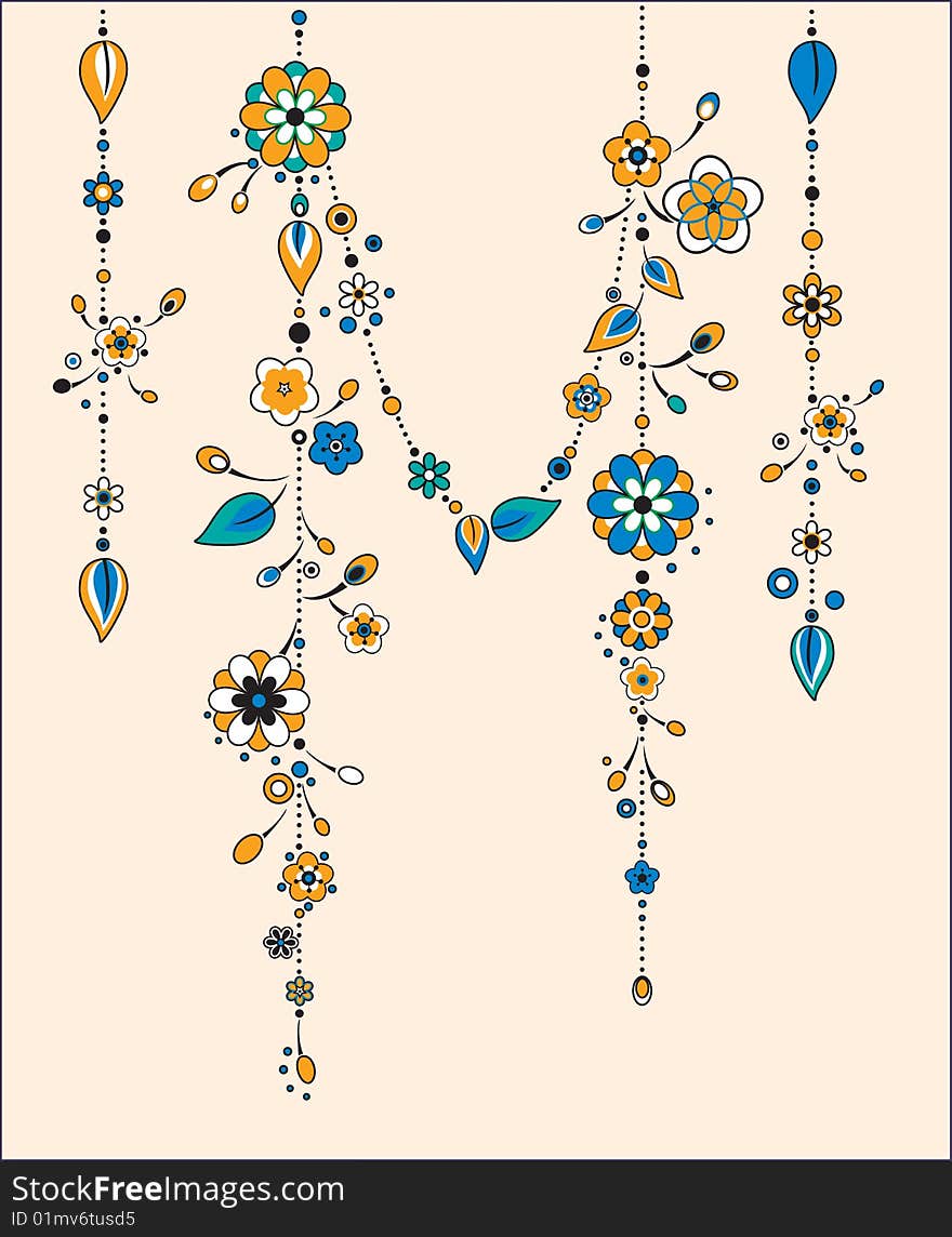 Vector Illustration of Decorative Wind Chimes with floral ornament design