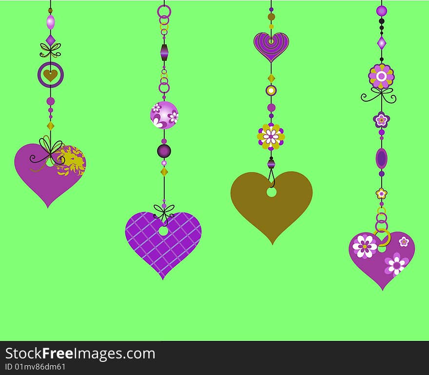 Vector Illustration of Decorative Wind Chimes with fanky heart shapes design