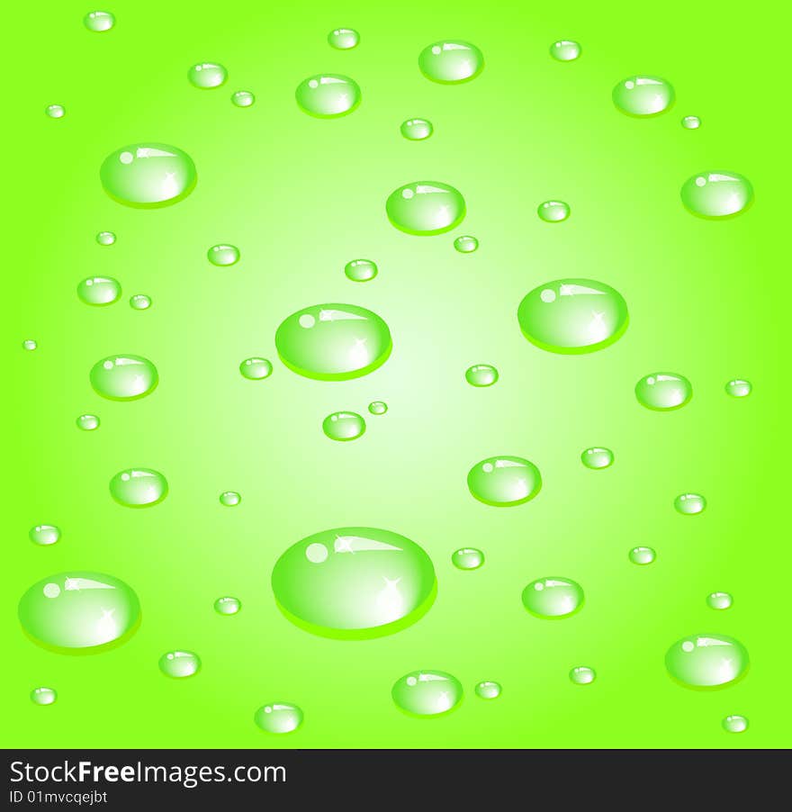 Green wet surface with drops