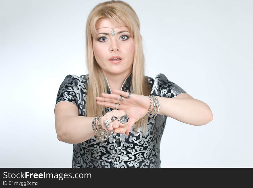 Close-up of woman exercising, focus on hands