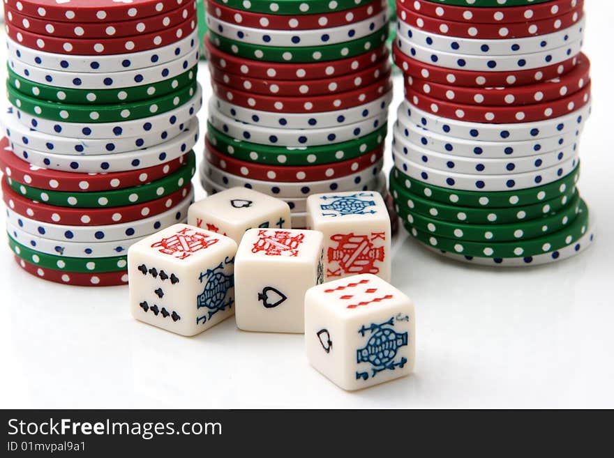 Colorful stacks of poker chips. Series of casino