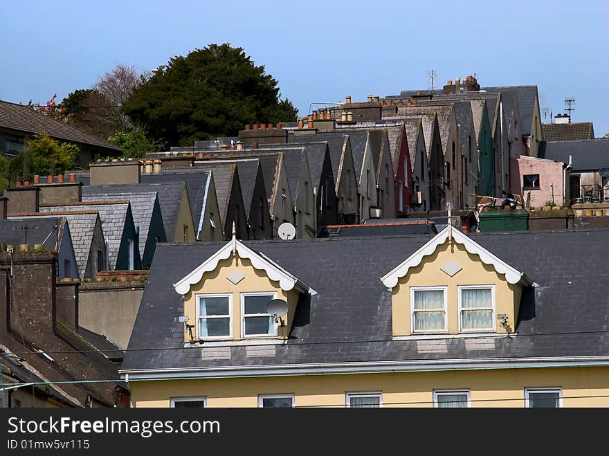 Row interesting looking roofs in town. Row interesting looking roofs in town