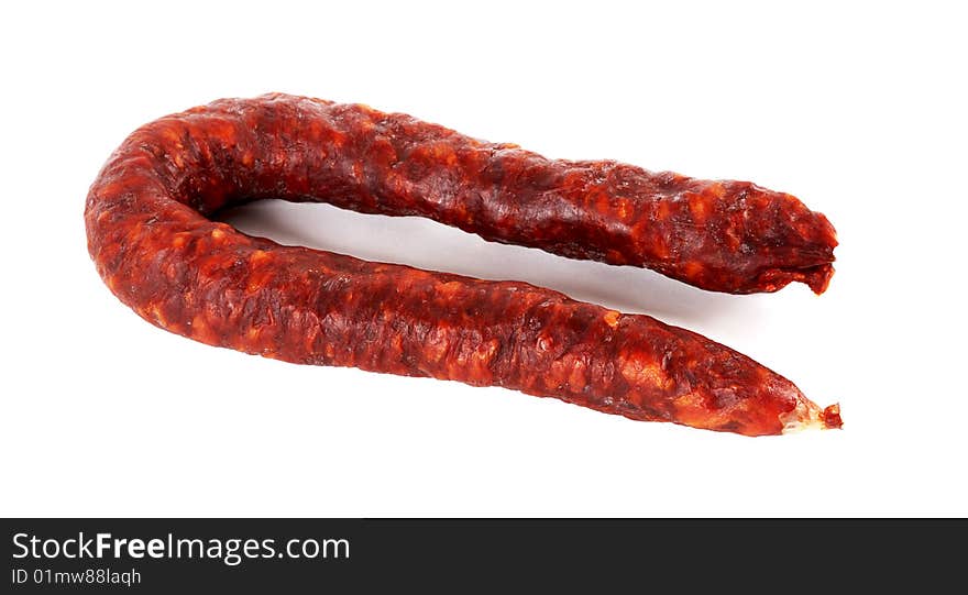 Red sausage on a white background