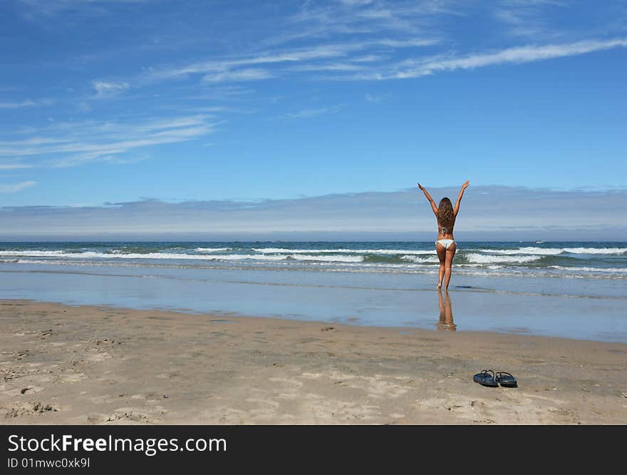 Woman and pair of flops