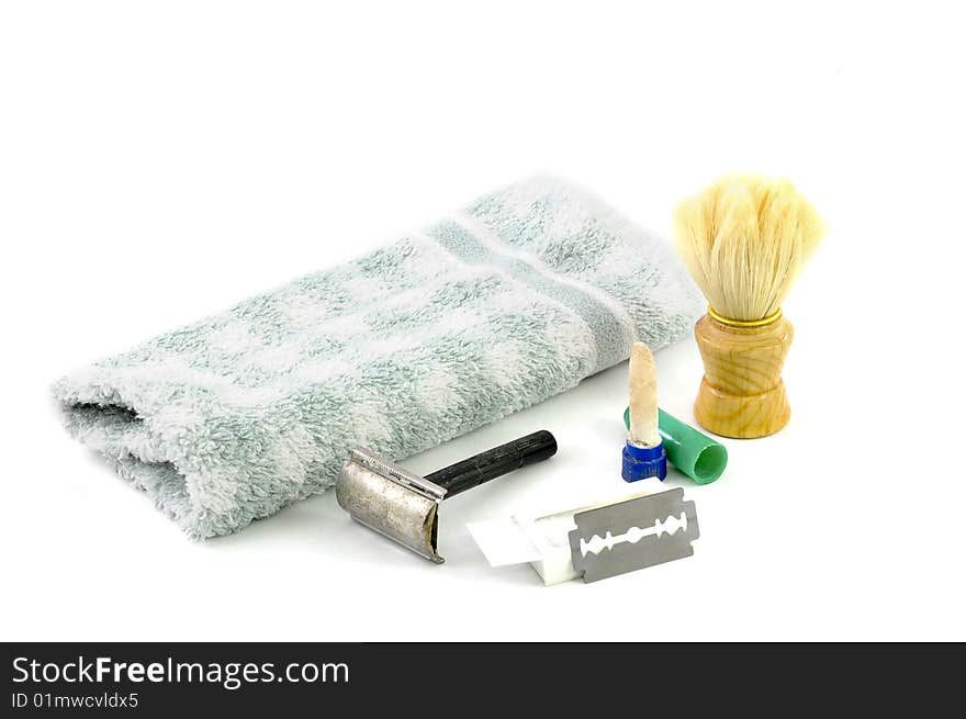 Old shaving tools isolated on a white background