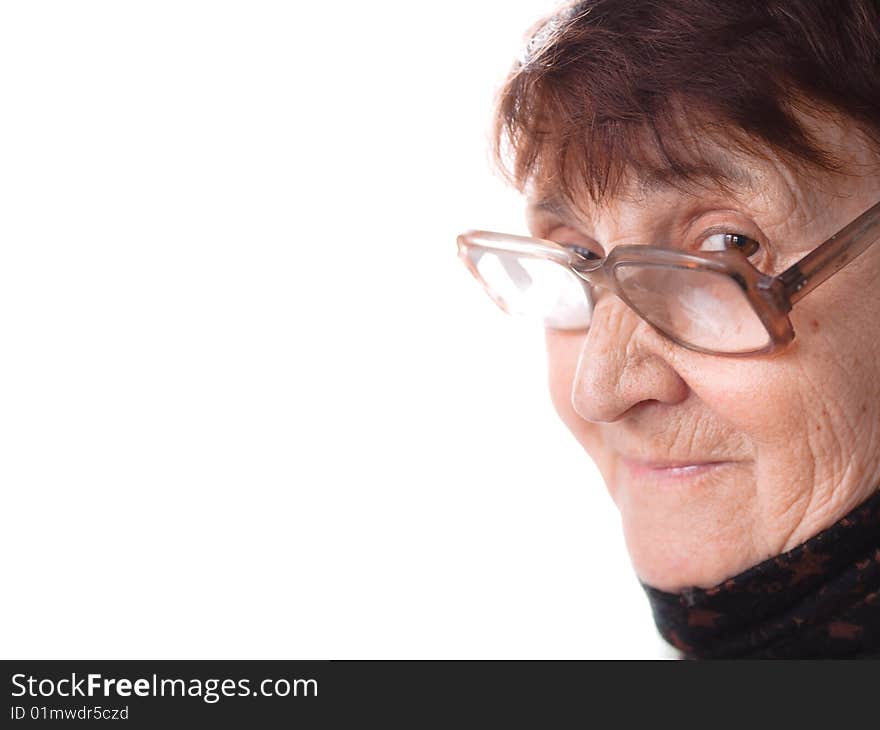 Portrait old woman on white background