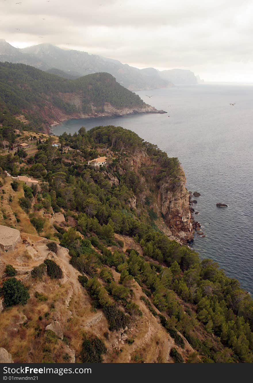 Steep coast on the West side of the island in Mediterranean sea