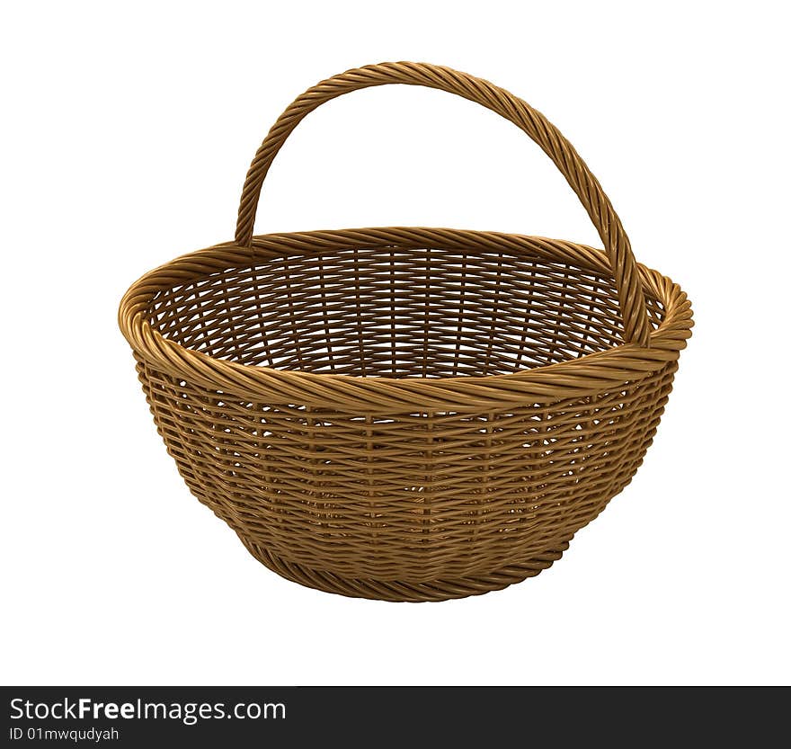 Handle brown basket isolated on white. Handle brown basket isolated on white