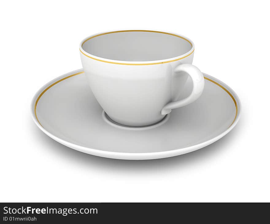 Empty tea cup with shadow isolated on white