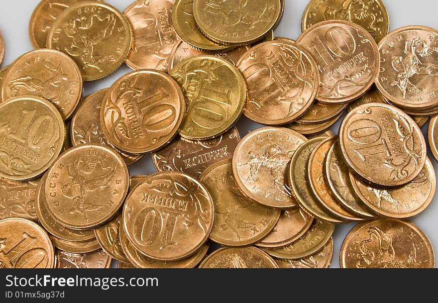 Heap of russian metal coins background