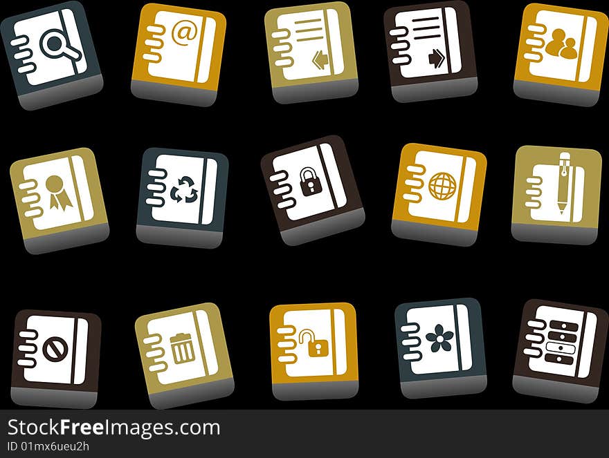 Vector icons pack - Yellow-Brown-Blue Series, document collection. Vector icons pack - Yellow-Brown-Blue Series, document collection