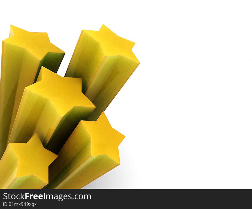 3d illustration of stars at left side on white background. 3d illustration of stars at left side on white background