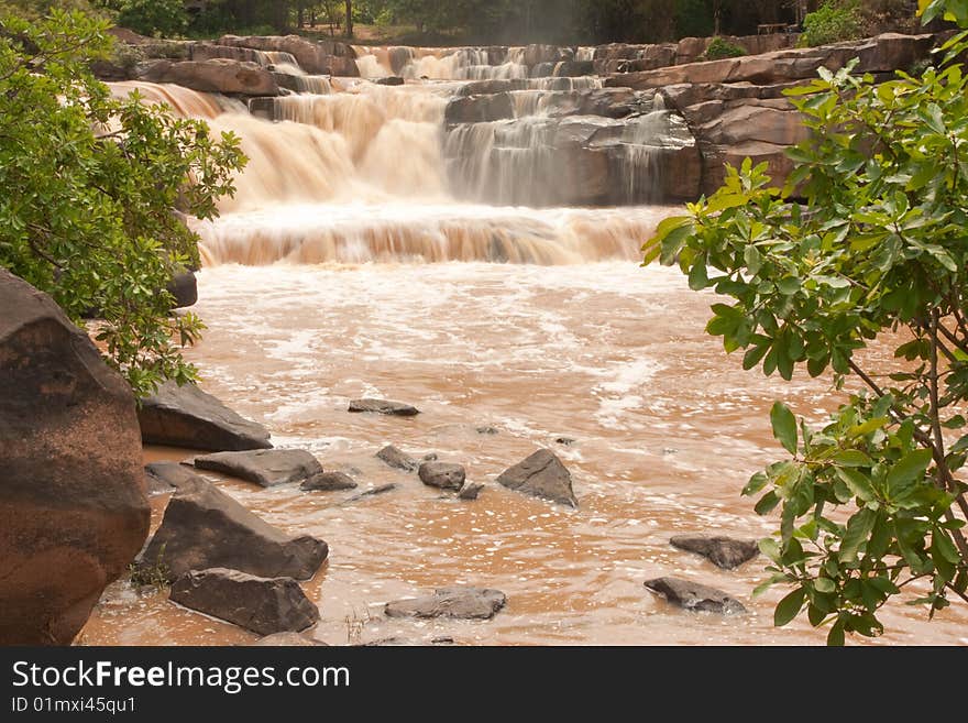 Turbid Water Of Tropical Waterfall After Hard Rain