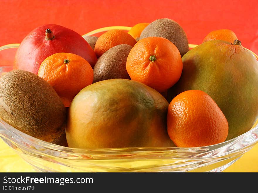 Tropical fruit bowl closeup